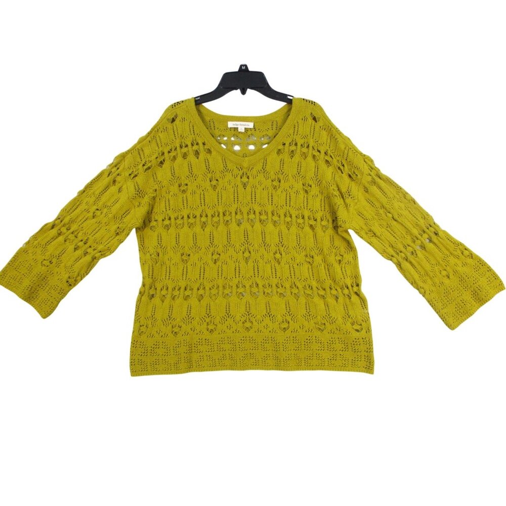Indigo Thread Co. Olive Green Openwork Cotton Sweater Size - M